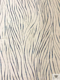 Scaly Lines Printed Cotton-Silk Mikado - Navy / Blue / Champagne White