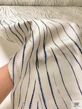 Scaly Lines Printed Cotton-Silk Mikado - Navy / Blue / Champagne White