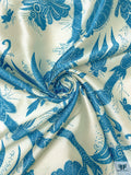 Ornate Branch Vines Printed Cotton-Silk Mikado - Deep Turquoise / Ivory