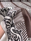 Regal and Chevron Printed Cotton-Silk Mikado - Brown / Black / Ivory