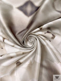 Italian Gloomy Abstract Printed Silk-Cotton Mikado - Shades of Grey / Taupe / Off-White