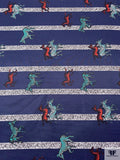 Zebras and Striped Printed Cotton Faille - Navy / Hot Red / Turquoise / Black / White