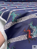 Zebras and Striped Printed Cotton Faille - Navy / Hot Red / Turquoise / Black / White