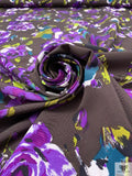 Italian Floral Graphic Printed Cotton-Silk Faille - Brown / Violet / Olive / White / Black