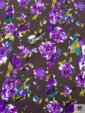 Italian Floral Graphic Printed Cotton-Silk Faille - Brown / Violet / Olive / White / Black