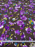 Italian Floral Graphic Printed Cotton-Silk Faille - Brown / Violet / Olive / White / Black