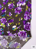 Italian Floral Graphic Printed Cotton-Silk Faille - Brown / Violet / Olive / White / Black
