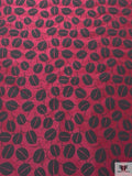 Italian Silhouette Leaf Petals Printed Silk Faille - Burgundy / Black