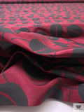 Italian Silhouette Leaf Petals Printed Silk Faille - Burgundy / Black