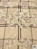 Famous NYC Designer Italian Terracotta Vine Printed Fine Silk Faille Panel - Beige / Taupe / Pearl White / Lilac