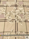 Famous NYC Designer Italian Terracotta Vine Printed Fine Silk Faille Panel - Beige / Taupe / Pearl White / Lilac