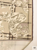 Famous NYC Designer Italian Terracotta Vine Printed Fine Silk Faille Panel - Beige / Taupe / Pearl White / Lilac