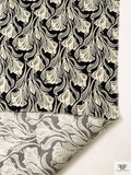 Italian Wilting Floral Printed Silk Razmir - Black / Grey / Off-White