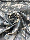 Crystal Mirrored Printed Double Face Silk Satin - Shades of Grey / Ivory