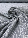 Made in Switzerland Leaf Design Brocade - Navy / White