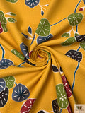 Made in Spain Basketweave Printed Brocade - Yellow-Orange / Raspberry / Pear Green / Dusty Blue