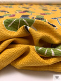 Made in Spain Basketweave Printed Brocade - Yellow-Orange / Raspberry / Pear Green / Dusty Blue