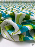 Made in Switzerland Brushstroke Streaks Printed Cotton Jacquard Brocade - Turquoise / Pear Green / White