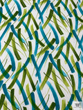 Made in Switzerland Brushstroke Streaks Printed Cotton Jacquard Brocade - Turquoise / Pear Green / White
