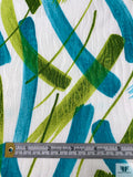 Made in Switzerland Brushstroke Streaks Printed Cotton Jacquard Brocade - Turquoise / Pear Green / White