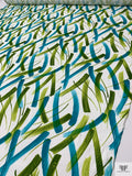 Made in Switzerland Brushstroke Streaks Printed Cotton Jacquard Brocade - Turquoise / Pear Green / White