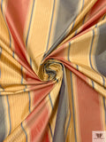 Vertical Striped Yarn-Dyed Silk Taffeta - Yellow Gold / Antique Red