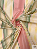 Vertical Striped Yarn-Dyed Silk Taffeta - Salmon Pink / Pear Greens / Cream / Yellow