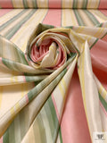 Vertical Striped Yarn-Dyed Silk Taffeta - Salmon Pink / Pear Greens / Cream / Yellow