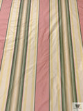 Vertical Striped Yarn-Dyed Silk Taffeta - Salmon Pink / Pear Greens / Cream / Yellow