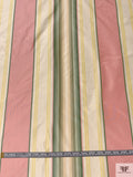 Vertical Striped Yarn-Dyed Silk Taffeta - Salmon Pink / Pear Greens / Cream / Yellow