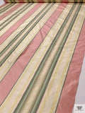 Vertical Striped Yarn-Dyed Silk Taffeta - Salmon Pink / Pear Greens / Cream / Yellow