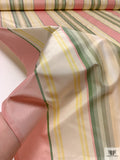 Vertical Striped Yarn-Dyed Silk Taffeta - Salmon Pink / Pear Greens / Cream / Yellow