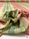 Vertical Striped Yarn-Dyed Silk Taffeta - Antique Dusty Rose / Greens / Antique Beige