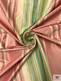 Vertical Striped Yarn-Dyed Silk Taffeta - Antique Dusty Rose / Greens / Antique Beige