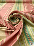 Vertical Striped Yarn-Dyed Silk Taffeta - Antique Dusty Rose / Greens / Antique Beige