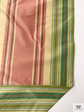 Vertical Striped Yarn-Dyed Silk Taffeta - Antique Dusty Rose / Greens / Antique Beige