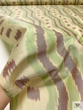 Hazy Ikat Trails Yarn-Dyed Silk Shantung - Sangria / Olive / Cream