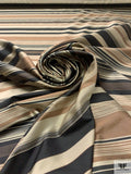 Horizontal Striped Yarn-Dyed Silk Shantung - Brown / Black / Shaker Beige