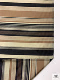 Horizontal Striped Yarn-Dyed Silk Shantung - Brown / Black / Shaker Beige