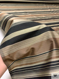 Horizontal Striped Yarn-Dyed Silk Shantung - Brown / Black / Shaker Beige