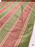 Yarn-Dyed Silk Taffeta with Satin-Faille Striped Pattern - Dusty Rose / Pear Green / Cream