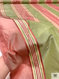 Yarn-Dyed Silk Taffeta with Satin-Faille Striped Pattern - Dusty Rose / Pear Green / Cream