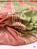 Yarn-Dyed Silk Taffeta with Satin-Faille Striped Pattern - Dusty Rose / Pear Green / Cream