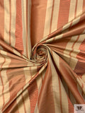 Yarn-Dyed Silk Shantung with Satin-Faille Striped Pattern - Antique Coral Rose / Golden Tan
