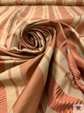 Yarn-Dyed Silk Shantung with Satin-Faille Striped Pattern - Antique Coral Rose / Golden Tan