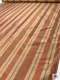 Yarn-Dyed Silk Shantung with Satin-Faille Striped Pattern - Antique Coral Rose / Golden Tan