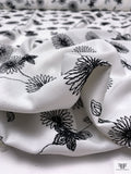 Floral Vines Embroidered Rayon-Blend Crepe - White / Black