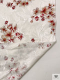 Italian Floral Printed Cotton Jacquard - Cranberry / Tan / Marigold / Off-White