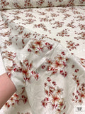 Italian Floral Printed Cotton Jacquard - Cranberry / Tan / Marigold / Off-White