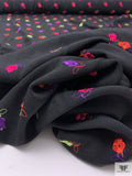 Floral Embroidered Polyester Crepe - Black / Hot Pink / Violet / Orange / Pale Lime